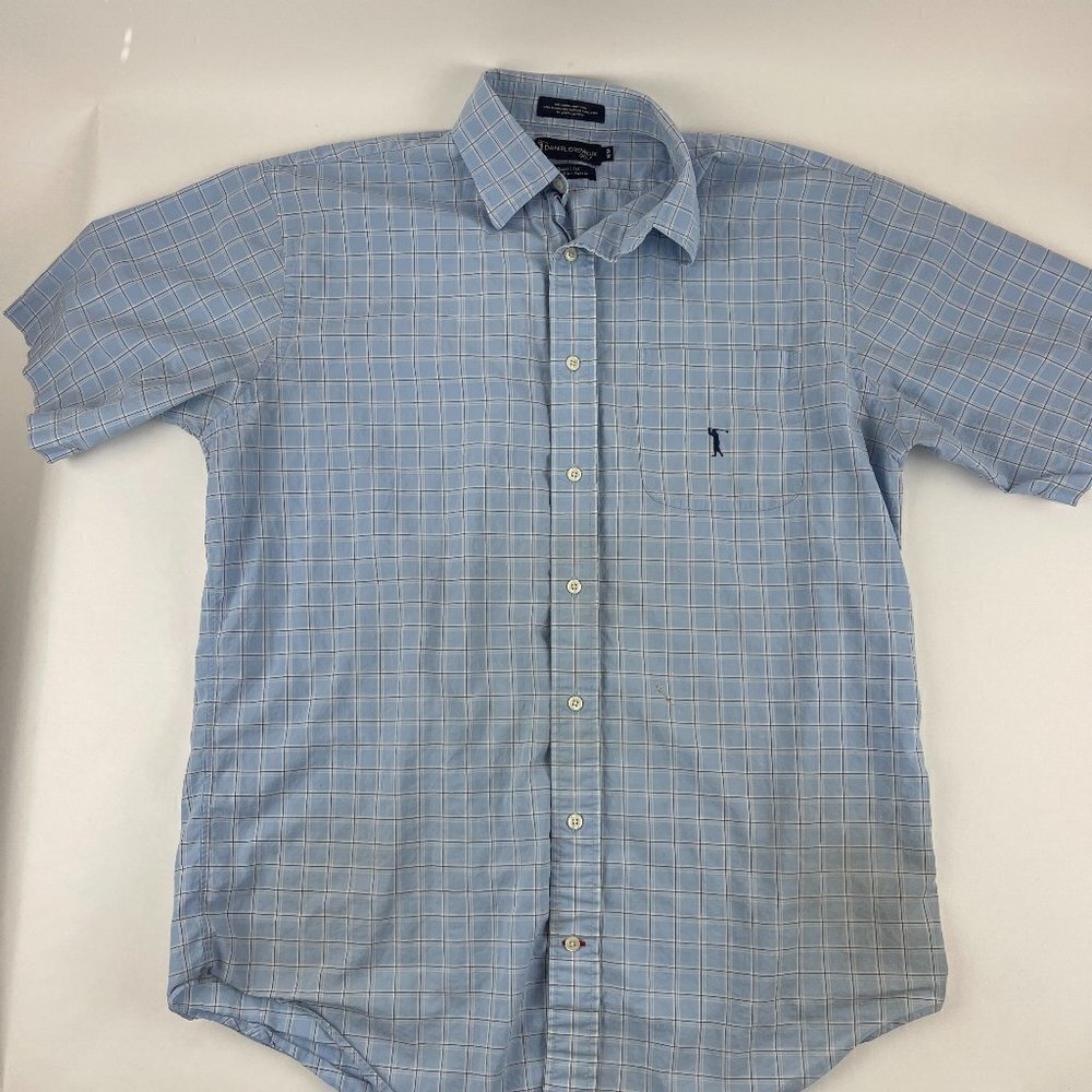 Daniel Cremieux Golf Button Up Shirt Mens Medium Classic Fit Blue Plaid